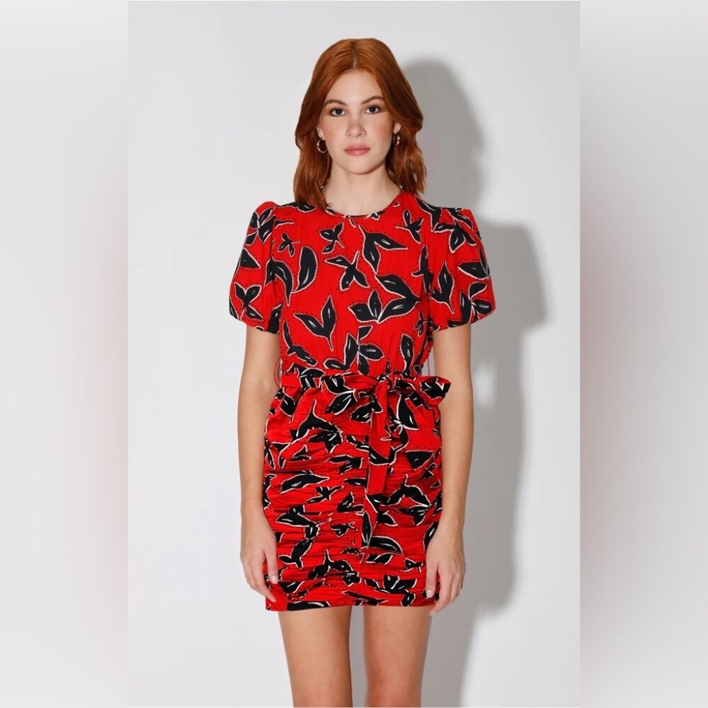 Walter Baker Farrah Dress Bold Persimmon Red Black Mini S Small
